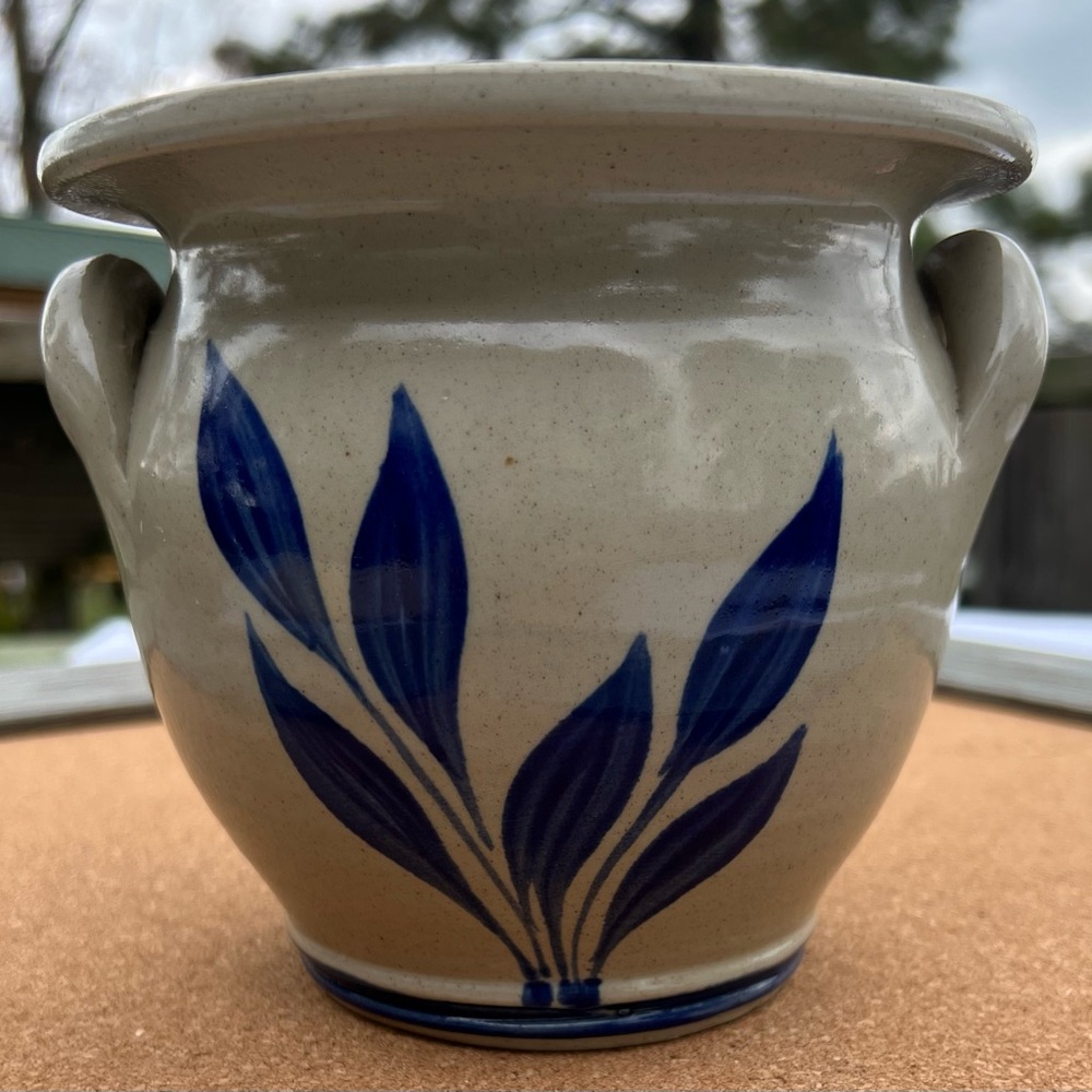 Williamsburg Pottery Accents Vase Double Handle Cobalt Blue Flower Salt Glazed